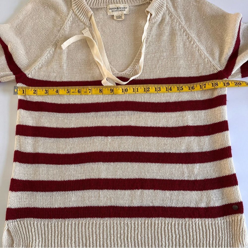 Denim & Supply Ralph Lauren Sz Large Red Cream Stripe Preppy 100% Linen Sweater - Picture 4 of 9
